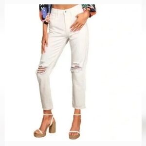 NWOT AFRM distressed crop high rise white jeans